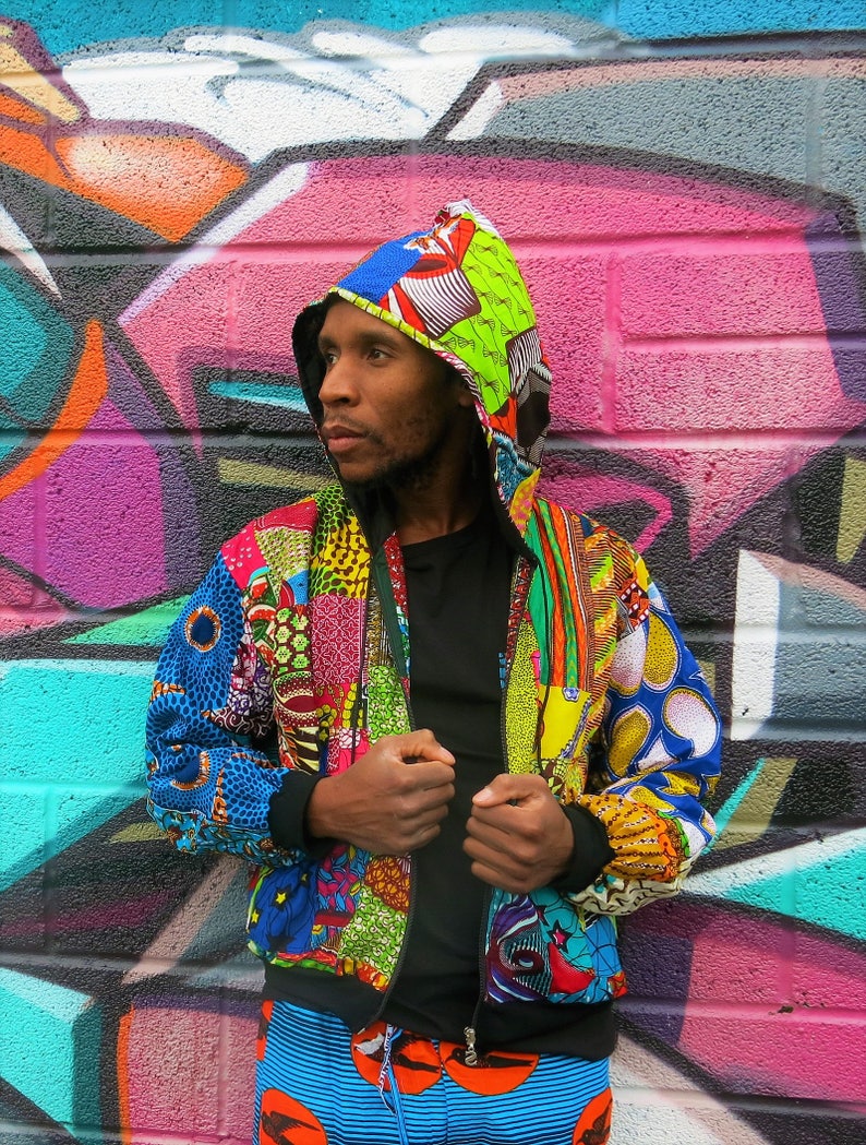 Festival Jacket, African Print Jacket, Patchwork Jacket, Aztec Hoodie, Hippie Clothing, Festival Hoodie, Unisex Jacket, Sustainable Clothing image 1