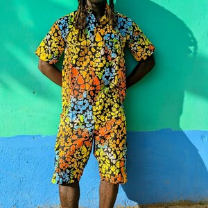 Funky Mens Cargo Shorts, Beach Hawaiian Shorts, Comfy Cotton Shorts, African Print Mens Clothing, Hippie Festival Set - Ashanti Empress image 3