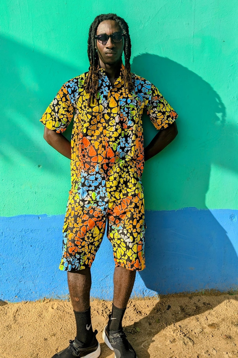 Funky Mens Cargo Shorts, Beach Hawaiian Shorts, Comfy Cotton Shorts, African Print Mens Clothing, Hippie Festival Set - Ashanti Empress image 3
