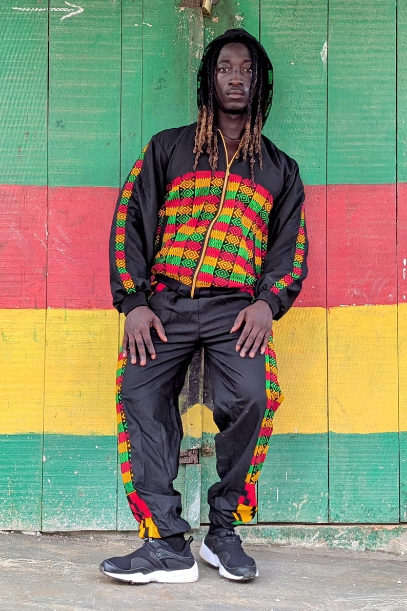 Kente Print Track Pants, African Cotton Trousers, Festival Outfit image 10