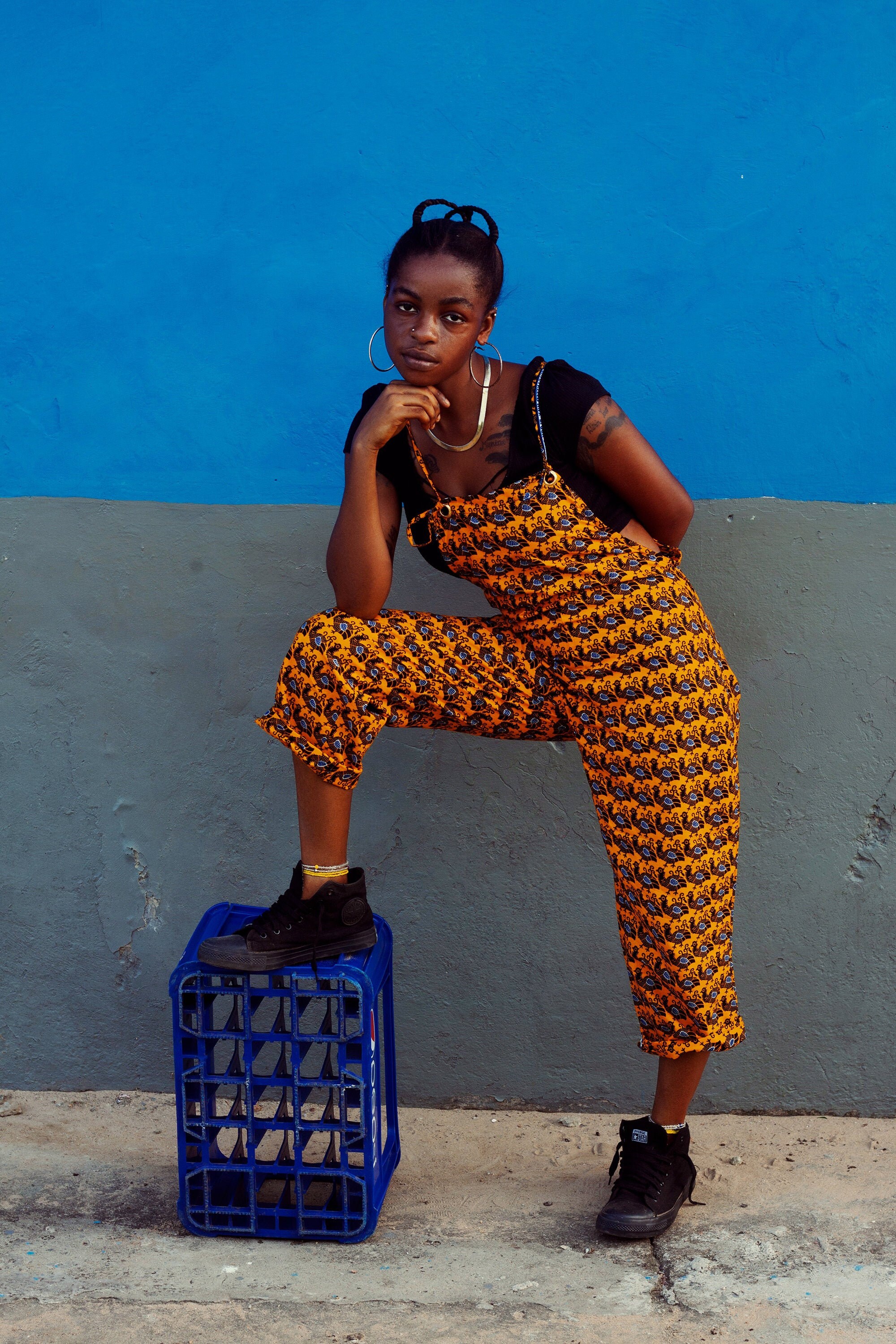 Image of Colourful African Print Dungarees/Fowl Play Yellow Jumpsuit Casual
