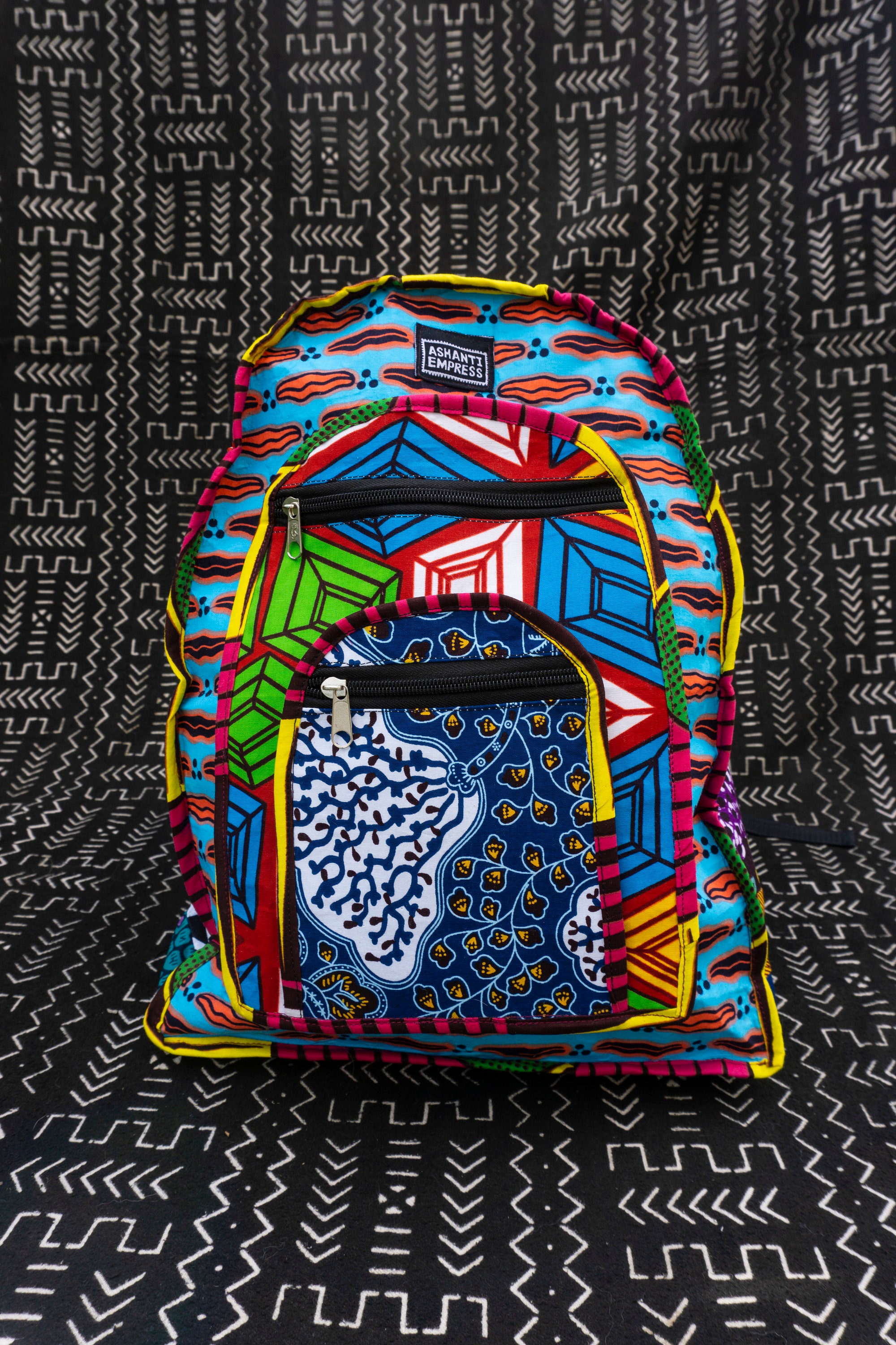 African Patchwork Backpack, Afro Ankara School College Bag 