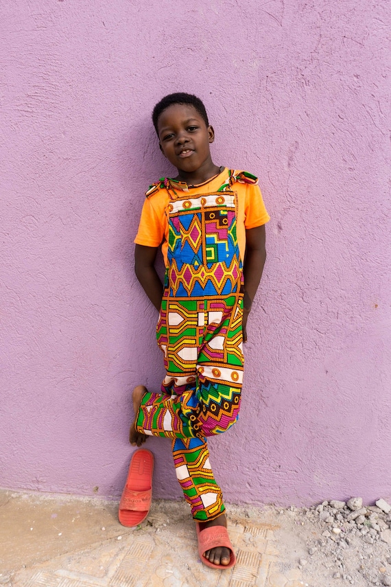 Kids Kente Dungarees, Ethical Kids Clothing, Colourful Dungarees