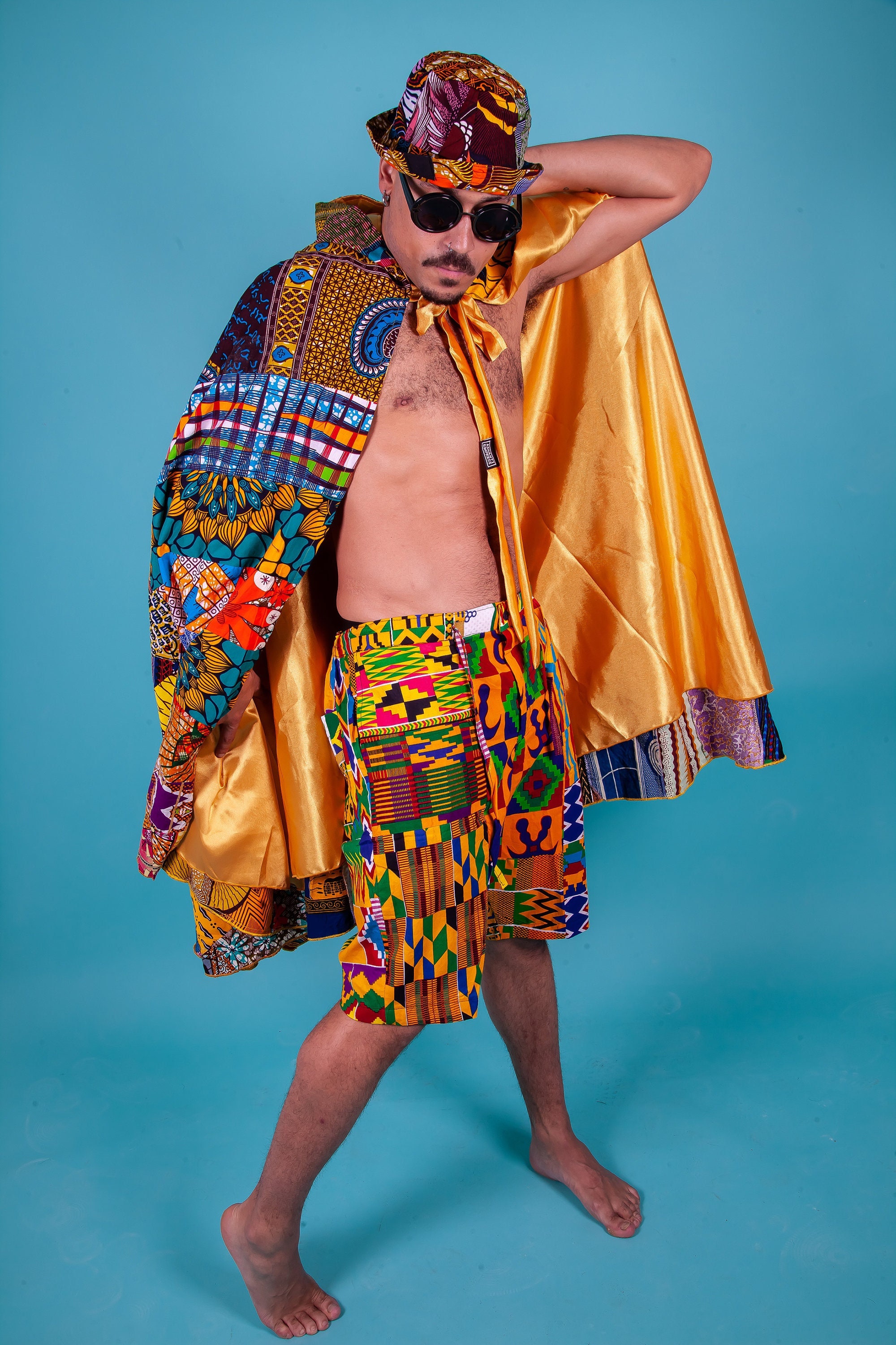 Colourful Patchwork Cape, African Print Cloak, Satin Festival Cape