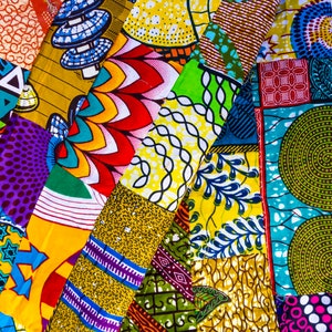 Patchwork African Print Fabric, Ankara Fabric By The Yard, Zero Waste Crafting Project, Scrap Quilting, Recycled Wax Print Material