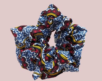 Afrikanischer Print Scrunchie, Afrikanischer Haarschmuck, Buntes Scrunchie, Haar Scrunchie, Buntes Haarband, Blaues Haargummi, Großes Scrunchie