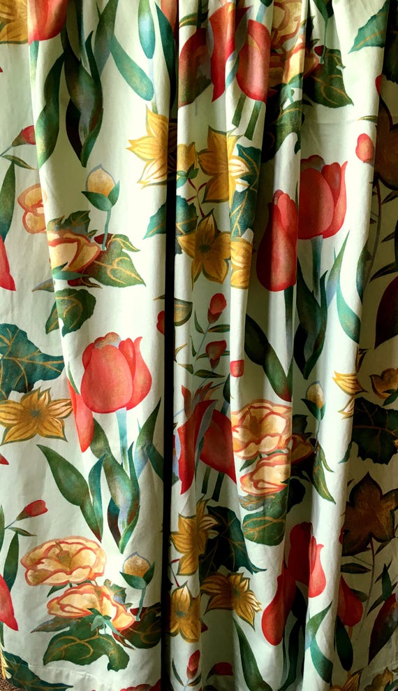 Vintage Pair Of Curtains Printed In High Quality On Light Etsy