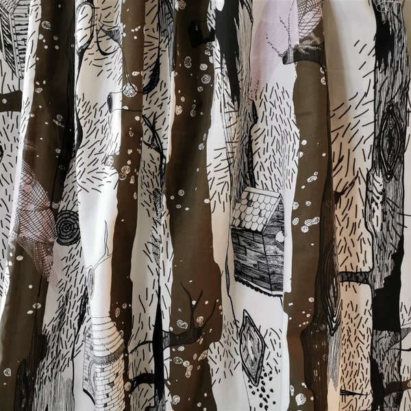 Pair of curtains in thick cotton fabric design Kristine Mandsberg  for IKEA Sweden 2009.