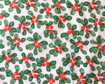 Vintage Quilt stoff bedruckt mit Lingonberries auf weißem Boden Schweden 1970er Jahre.