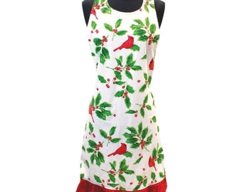 LANG Cardinal Birdhouse APRON - original art by Jane Shasky