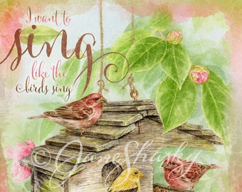 I Want to Sing like the Birds Sing - Original Art Print by Jane Shasky