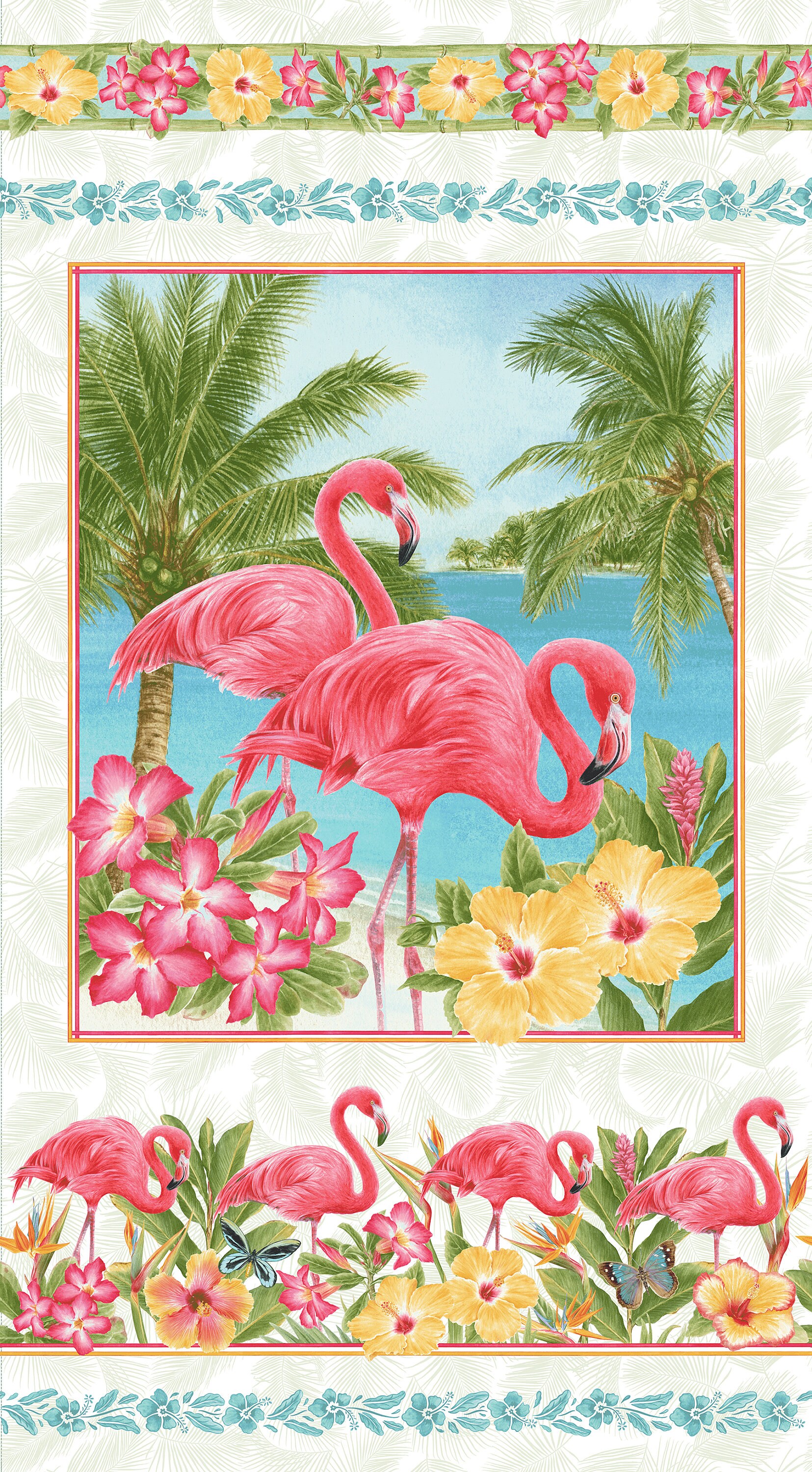 Pink Paradise -Panel, 9870P-78, multi- cotton fabric by Jane Shasky for Henry Glass