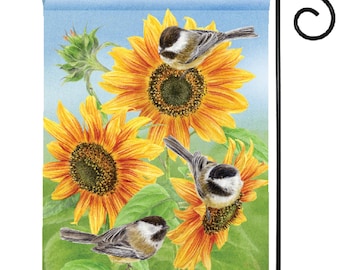 GARDEN FLAG  - "Chickadee Sunflowers" - original art by Jane Shasky