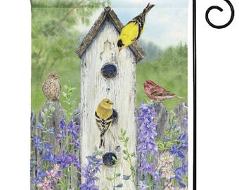 GARDEN FLAG  - "Country Birdhouse" - original art by Jane Shasky