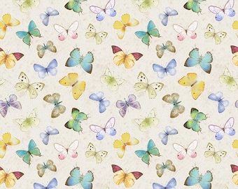 FLUTTERING FLORALS - Tossed butterflies, 2169-74, Multi, cotton quilt fabric by Jane Shasky