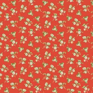 STRAWBERRY GARDEN - Tossed Strawberry Flowers, red, 503-86 cotton quilt fabric by Jane Shasky for Henry Glass