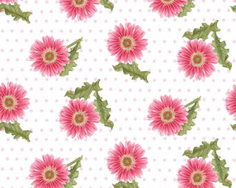 BLOOMSCAPE - 2440-02 tossed daisy, white/pink 100% cotton quilt fabric by Jane Shasky for Henry Glass Fabrics