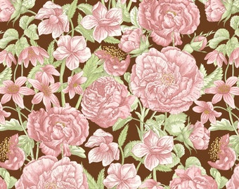 Butterfly Botanical 9851-33 Pink and Brown Vintage Floral by Jane Shasky for Henry Glass