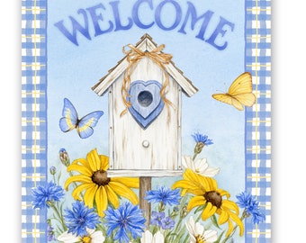 HOUSE Large Flag - "Wildflowers and Butterflies" Welcome - 29 x 43" original art by Jane Shasky