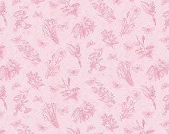 FLUTTERING FLORALS - Tossed Flower Sprigs, 2172-22 Pink, cotton quilt fabric by Jane Shasky