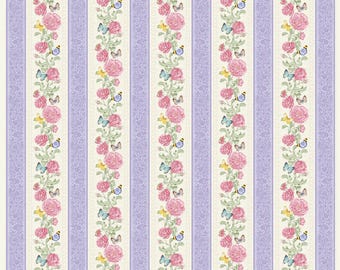 FLUTTERING FLORALS - Stripe Pattern, 2175-25 Pink/Lavender cotton quilt fabric by Jane Shasky