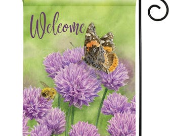 GARDEN FLAG  - "Chives" Welcome flag - original art by Jane Shasky