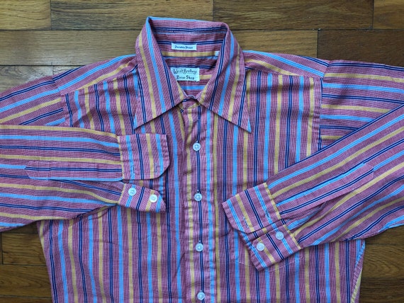 70s Woolf Brothers Red Striped Shirt size MEDIUM … - image 1