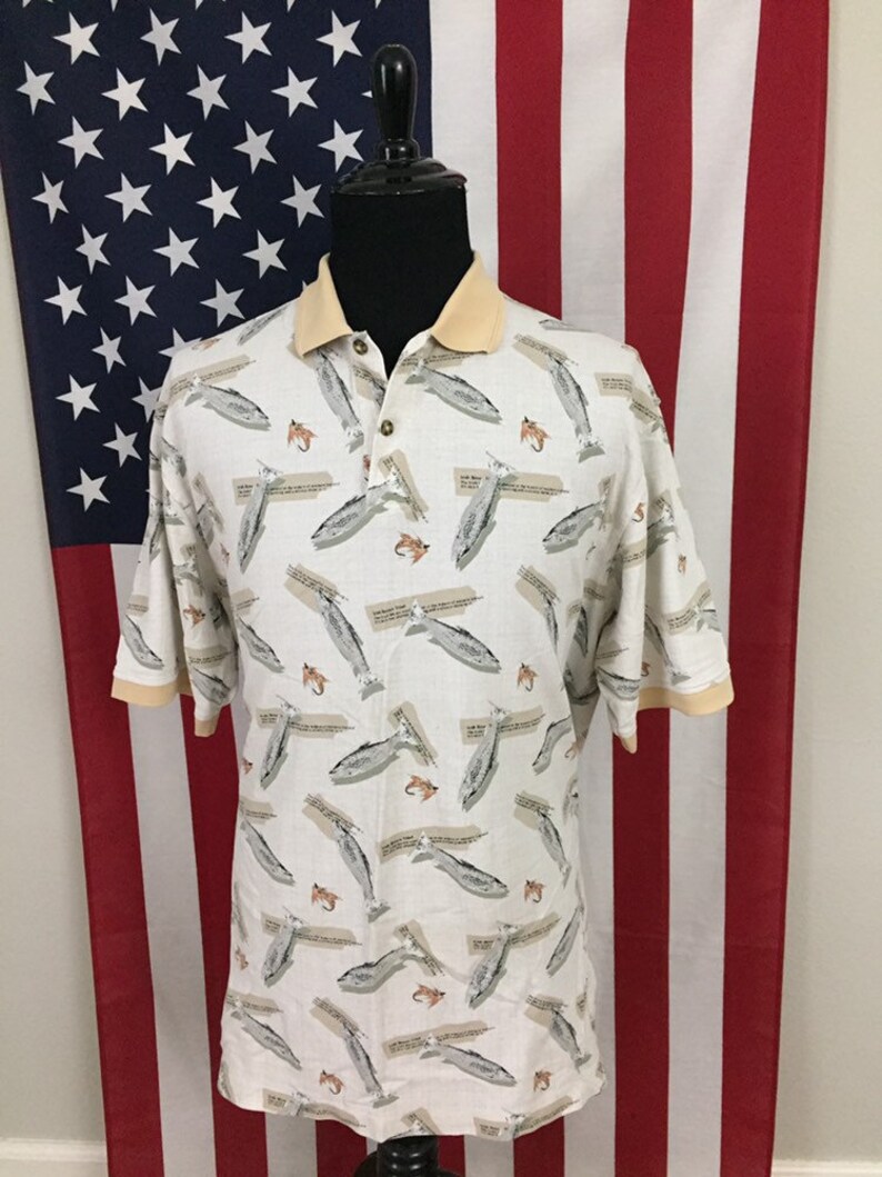 vtg Trout Fish All Over Polo Shirt size XLT xl tall ~ 19353