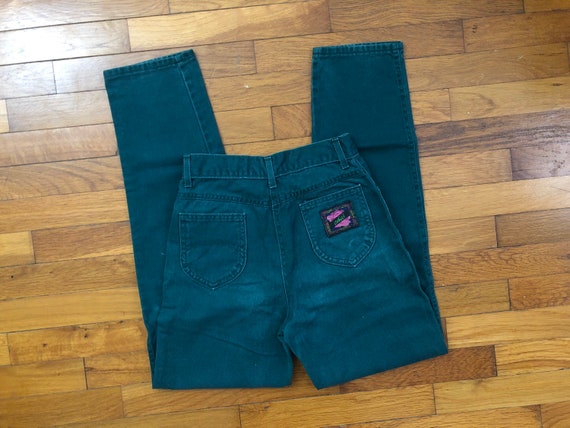 24x30 Girls Vintage 90s Chic Green High Waisted Jeans Made in Usa