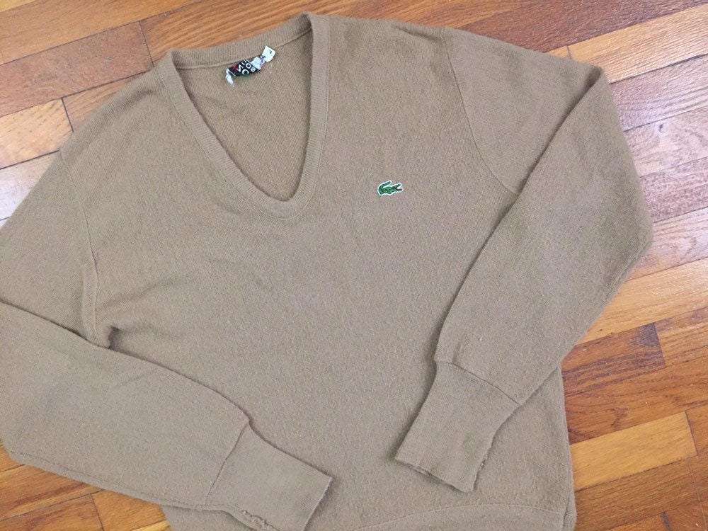 LACOSTE Mens V-neck Sweater Long Sleeve Pullover Jumper Croc Logo New Size L