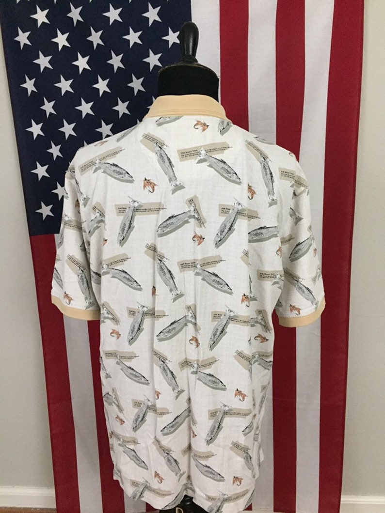 vtg Trout Fish All Over Polo Shirt size XLT xl tall ~ 19353