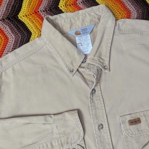 Camisa vaquera Carhartt Rugged Outdoor Wear para hombre, talla 2XL, años 90, fabricada en EE. UU., color caqui H103