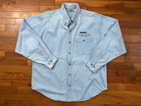 90s Excel Spreadsheet Tech Denim Shirt men's LARGE