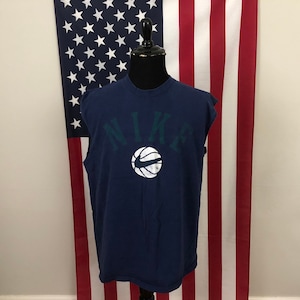 XL 90s VTG Nike basketball tank top T-shirt men’s made in USA navy blue - 3e670p