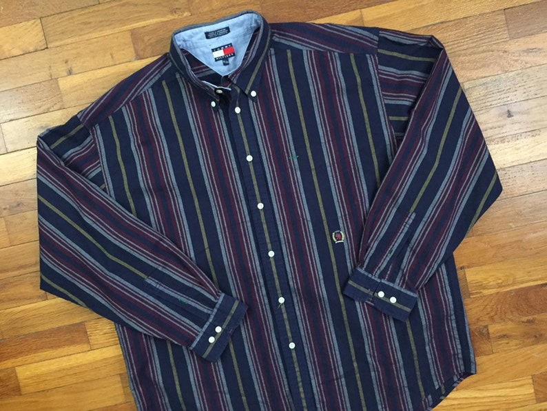 90s Tommy Hilfiger Denim Striped Lion Shirt size XL ~ 19863