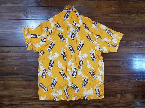 L men's vtg 90s Tiki Heads Orange Hawaiian Shirt … - image 2