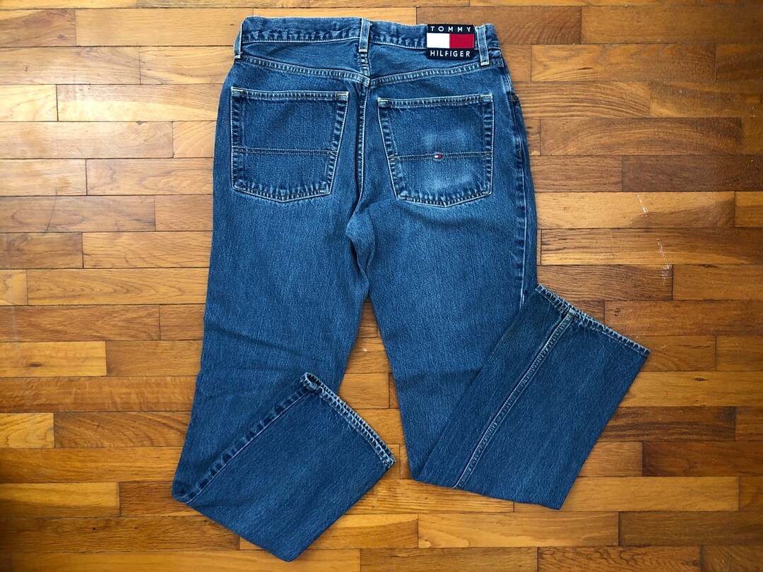 31x34 Vintage 90s Tommy Hilfiger Flag Patch Jeans Mens High Waisted