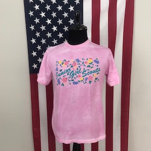Large adult vtg 90s Junior Girl Scouts Pink Dyed T-Shirt made in usa gsa 2f466p