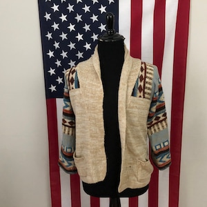 Size 10 vtg 70s Sears Knit Boutique Boho Open Cardigan Sweater women&#39;s 2f147p