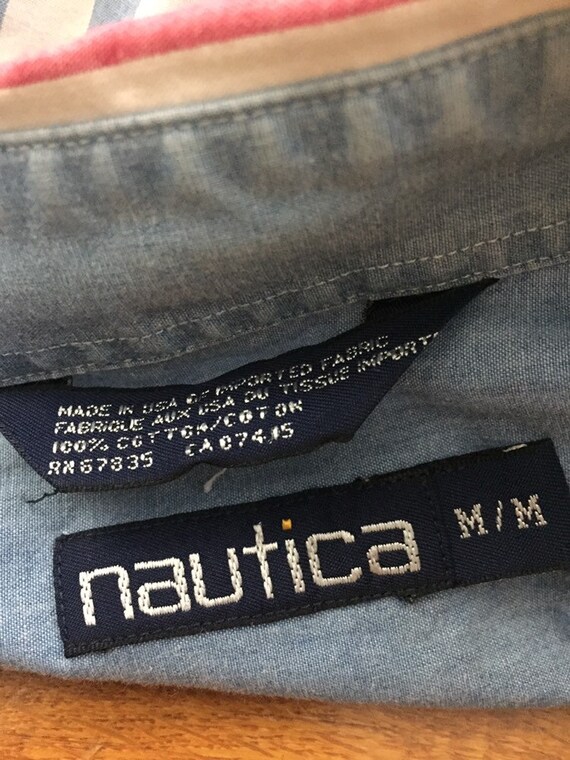 90s Nautica Pastel Blue Striped Shirt size MEDIUM… - image 4