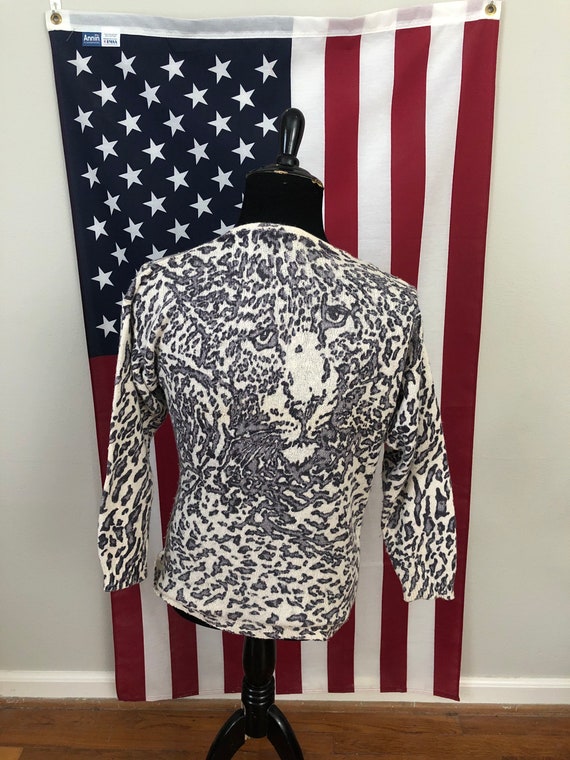 Medium vintage 90s silk angora leopard print chee… - image 2
