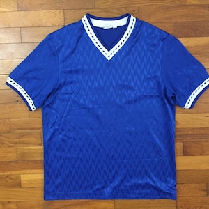 vtg Blue Soccer Ringer T-Shirt size MEDIUM ~ 1a801