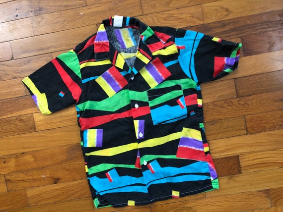 90s Colorful Crazy Hawaiian Shirt boys size 12 T k