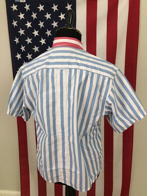 90s Nautica Pastel Blue Striped Shirt size MEDIUM… - image 3