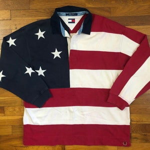 komprimeret Hårdhed Gum 90s Tommy Hilfiger USA Flag Rugby Shirt Mens XL 2c749 - Etsy
