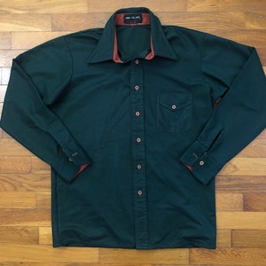 70s Arrow Sportswear Forest Green & Orange Shirt men&#39;s LARGE - 3c411