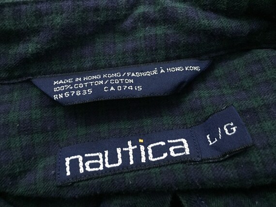 90s Nautica Dark Watch Tartan Plaid Shirt size LA… - image 5