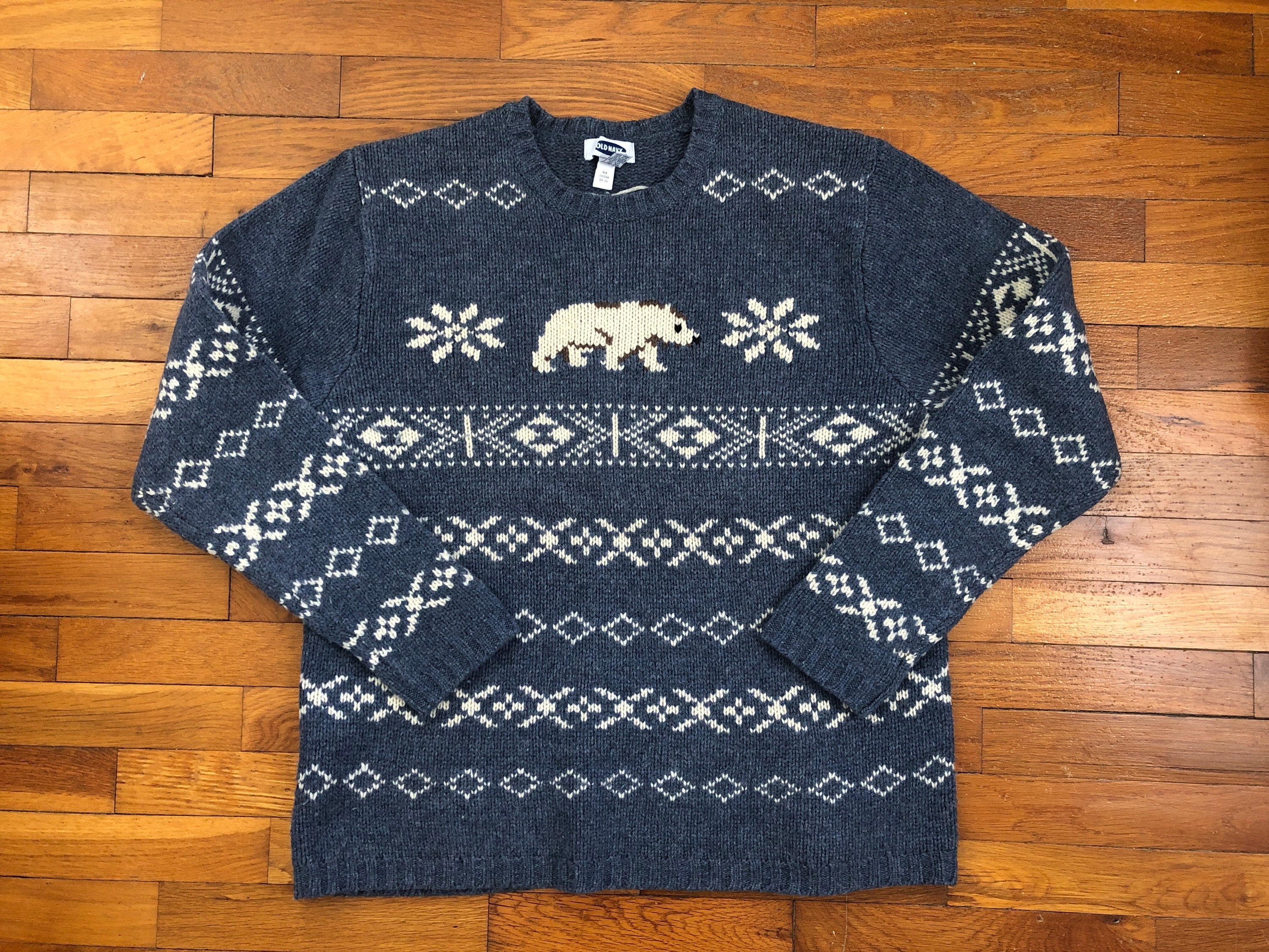 Vintage Old Navy 100 Wool Polar Bear Sweater mens LARGE Etsy