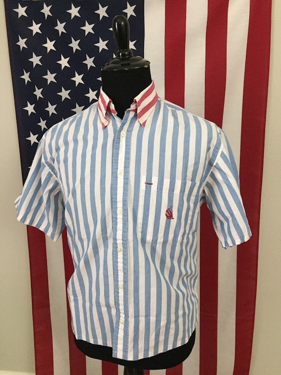 90s Nautica Pastel Blue Striped Shirt size MEDIUM… - image 2