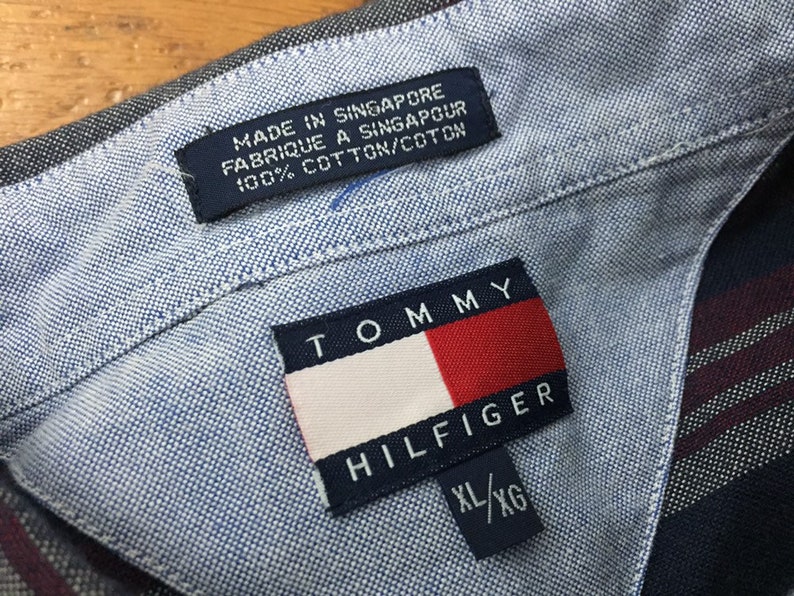 90s Tommy Hilfiger Denim Striped Lion Shirt size XL ~ 19863